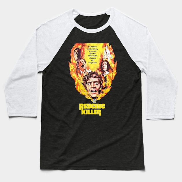 Psychic Killer Retro Cult Classic Horror Fan Art Baseball T-Shirt by darklordpug
